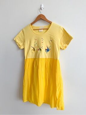 JOHNNY WAS • Vintage Embroidered Fish T-Shirt Dress in Yellow